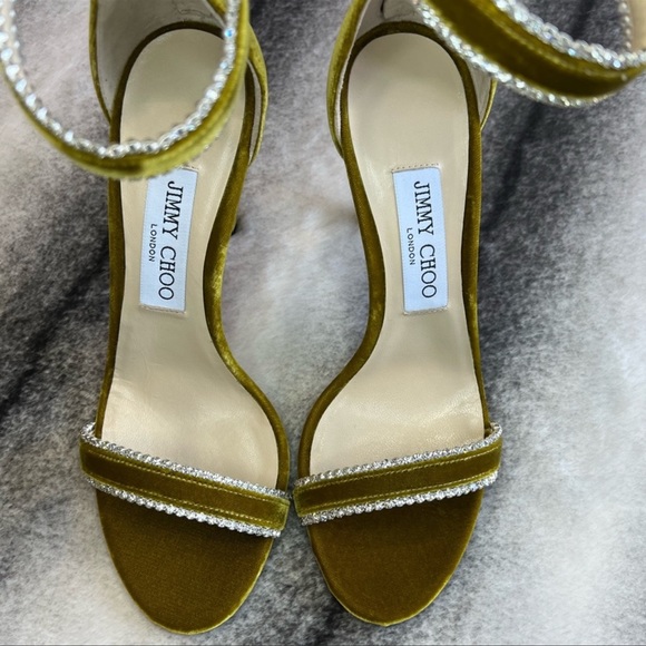 Jimmy Choo Dochas 100 Citrus Velvet Jewel Trim Heels Sandals - Picture 5 of 11